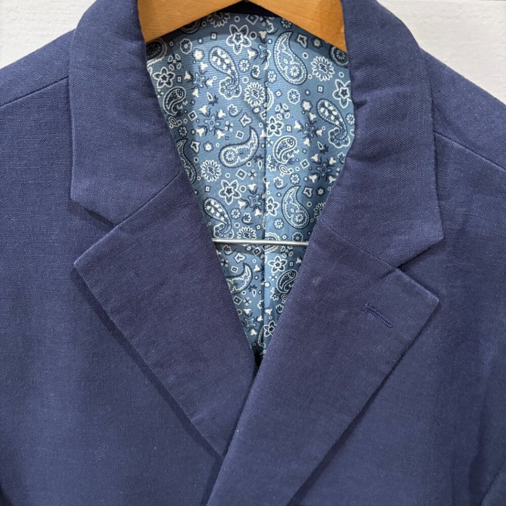 Lauren Ralph Lauren Blazer Mens Navy 100% Linen 48 Long - Picture 3 of 15